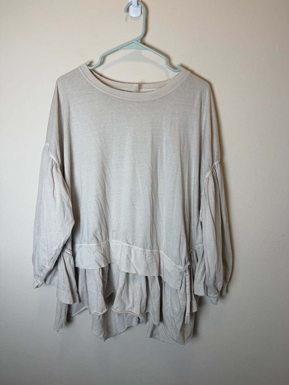 Free People Sweatshirt Size XS Beige Layered Ruffle Asymmetrical Hem